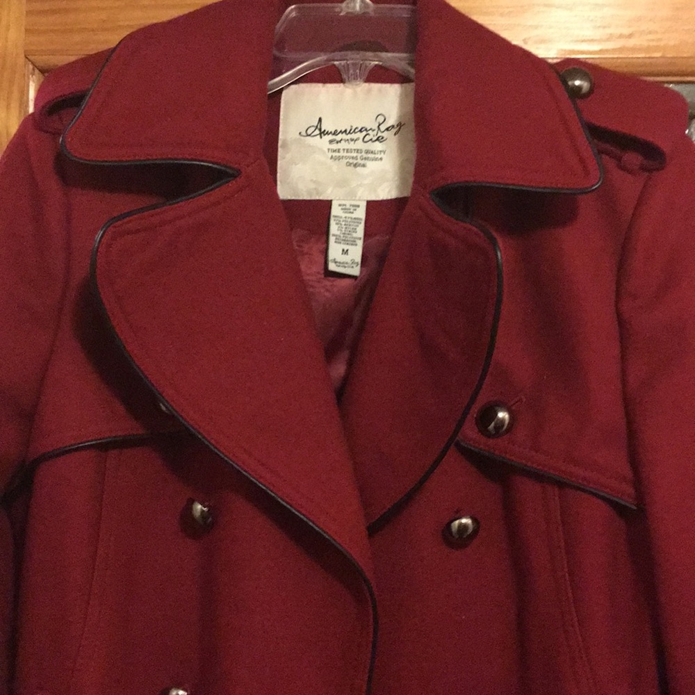 Red peacoat with black trim - Picture 2 of 7